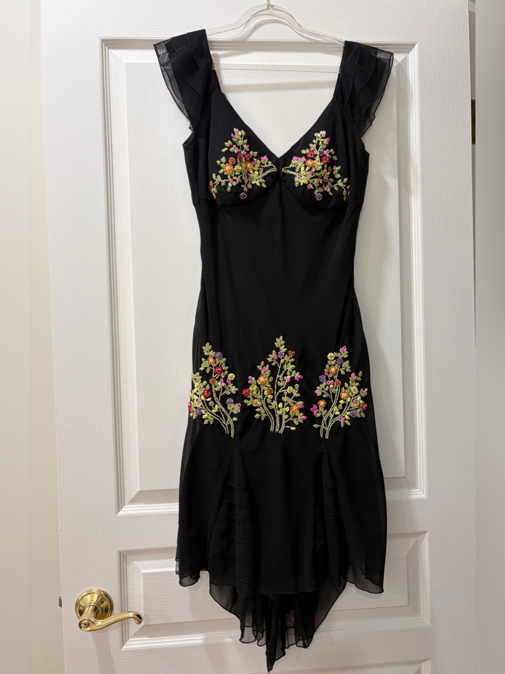 Simon Chang Black Floral Embroidered Women’s Dress